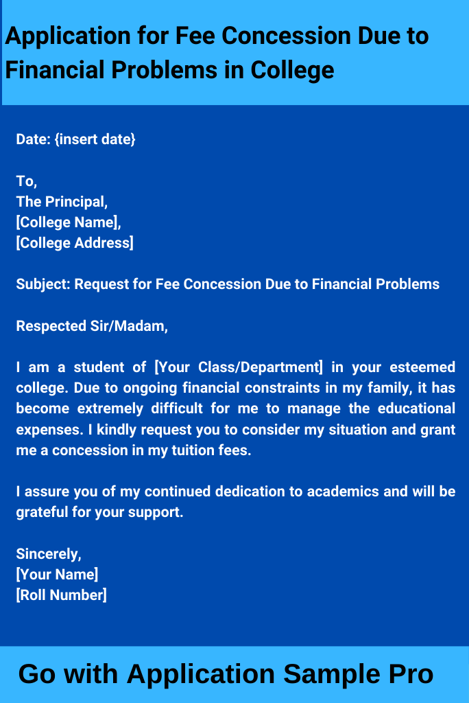 Application for Fee Concession Due to Financial Problems in College