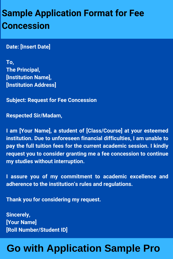 Sample Application Format for Fee Concession