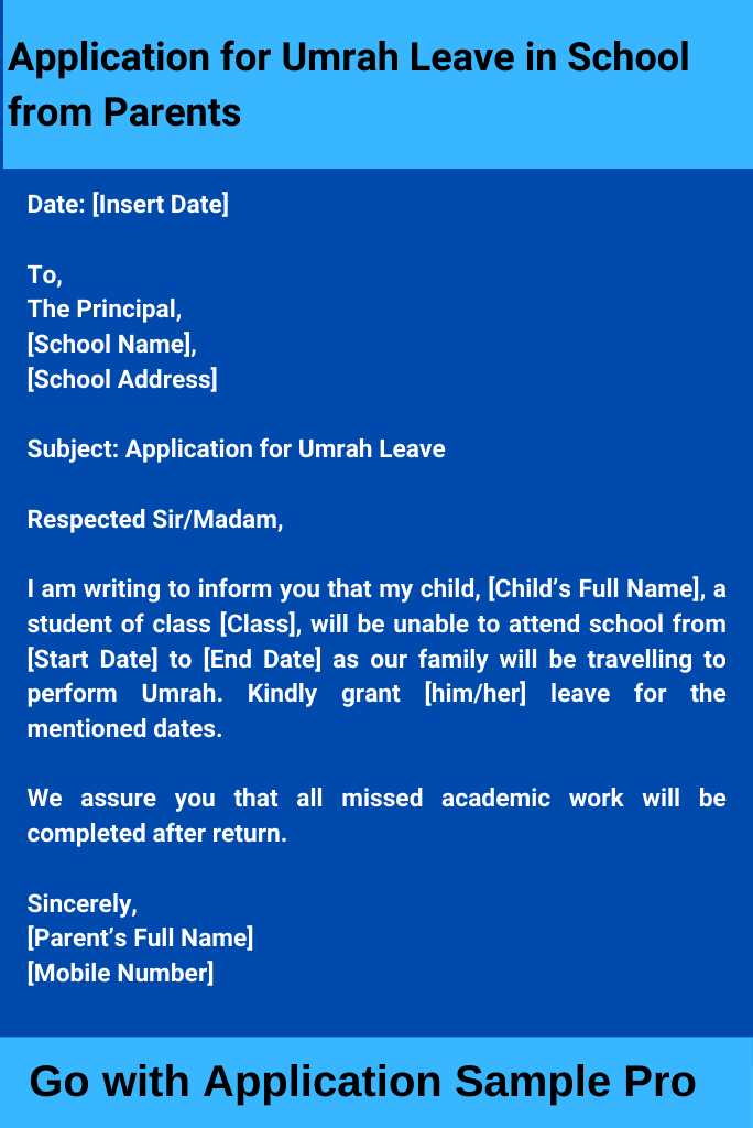Application for Umrah Leave in School from Parents