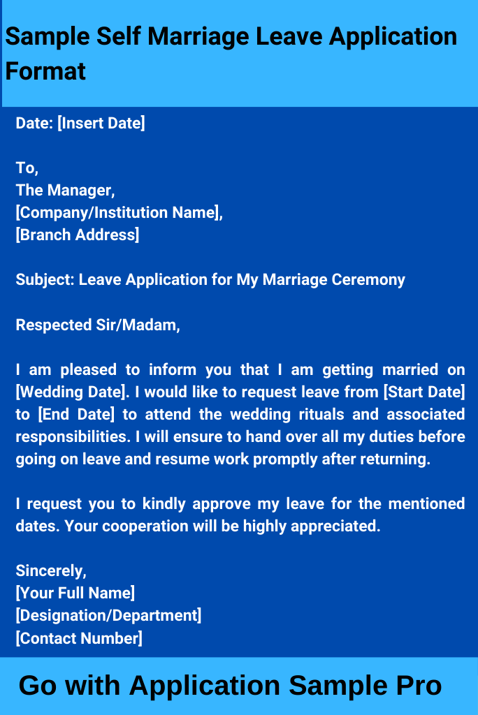 Sample Self Marriage Leave Application Format