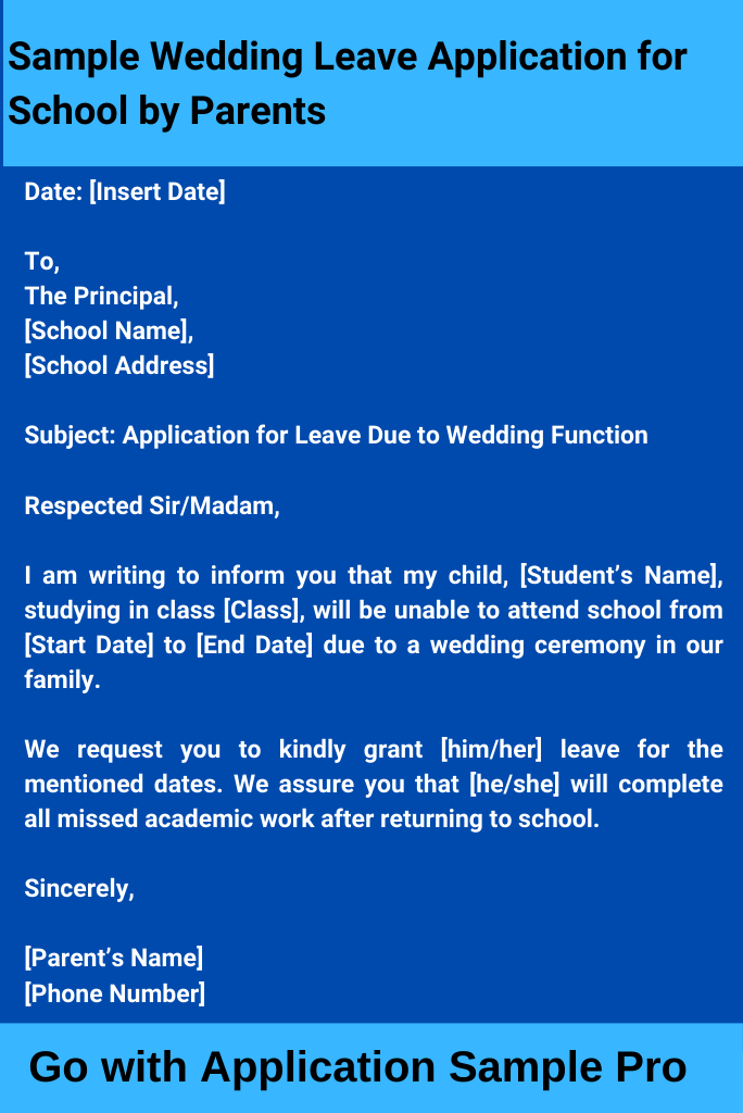 Sample Wedding Leave Application for School by Parents