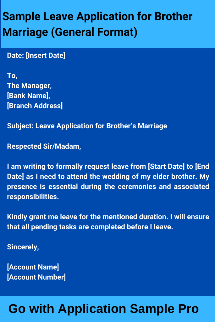Sample Leave Application for Brother Marriage (General Format)
