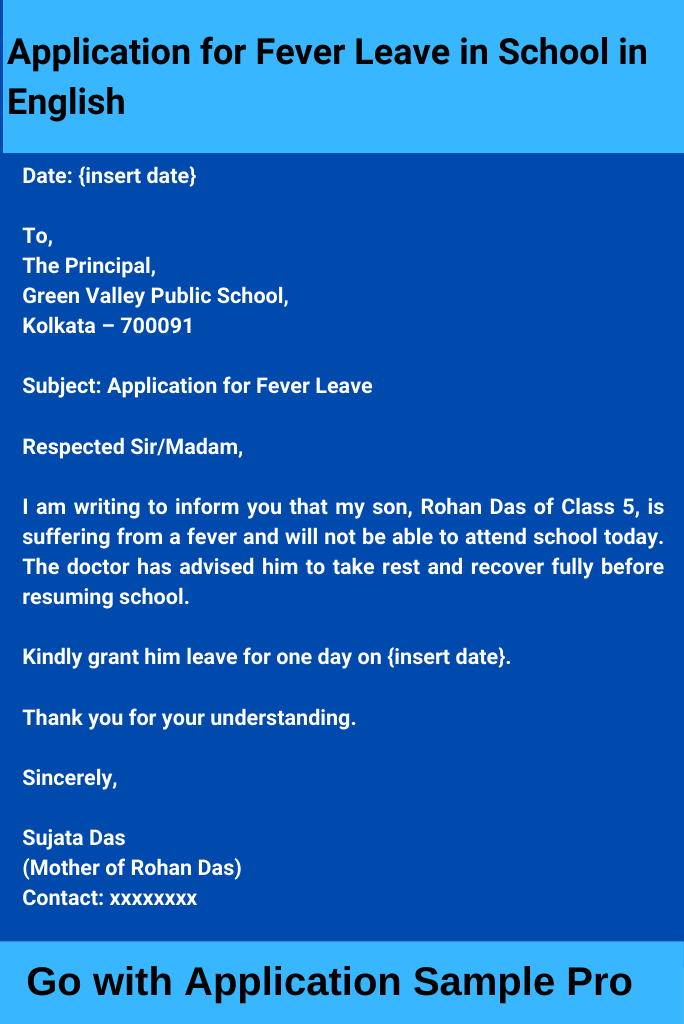 Application for Fever Leave in School in English