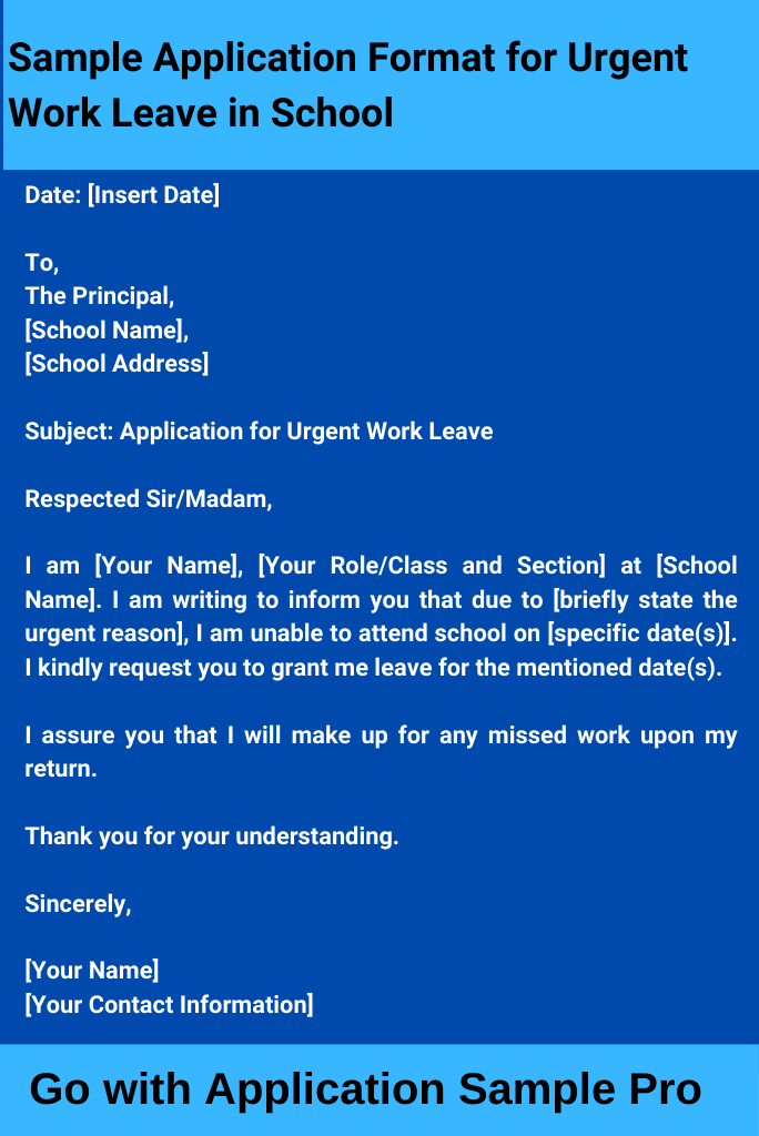 Sample Application Format for Urgent Work Leave in School