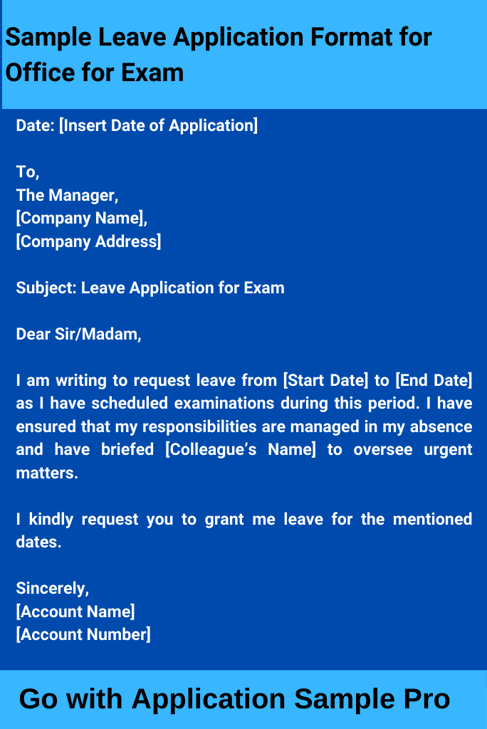 Sample Leave Application Format for Office for Exam