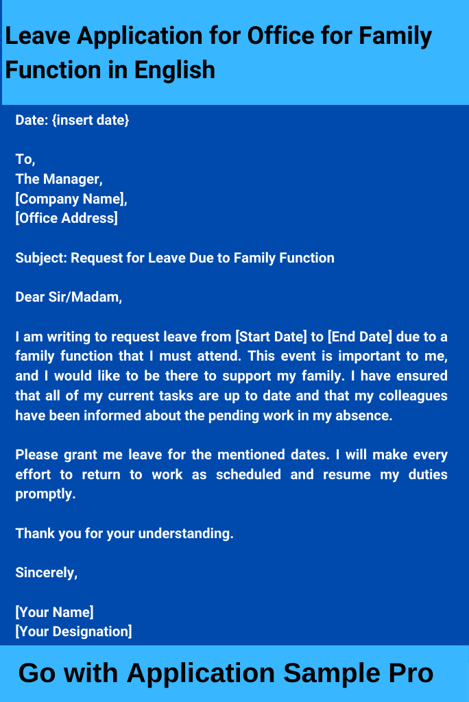Leave Application for Office for Family Function in English