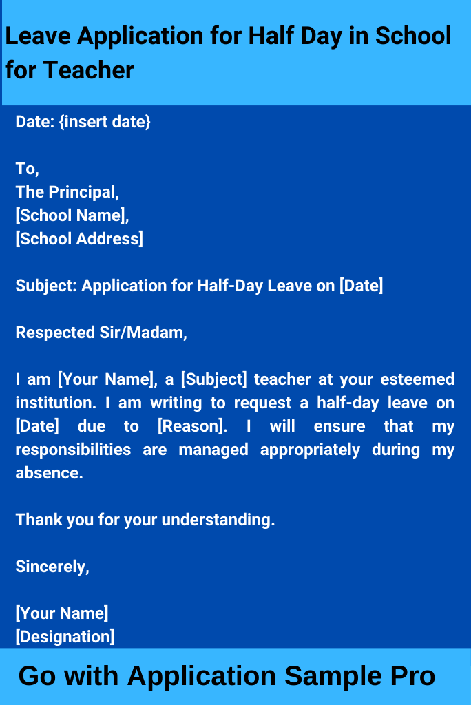 Leave Application for Half Day in School for Teacher