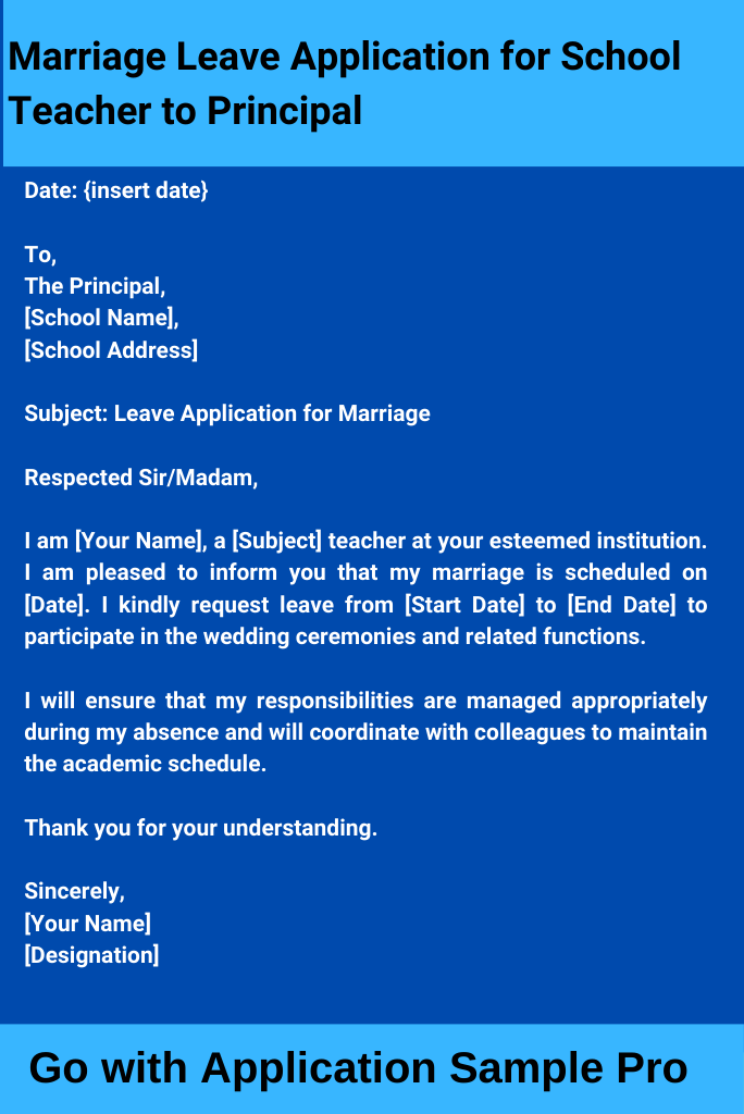 Marriage Leave Application for School Teacher to Principal