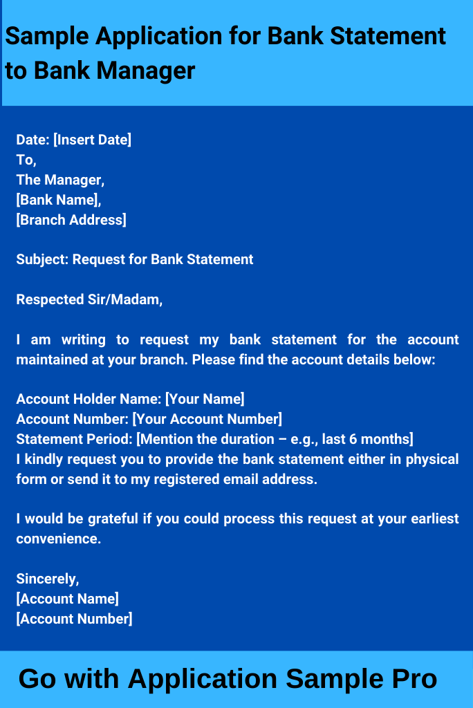 Sample Application for Bank Statement to Bank Manager