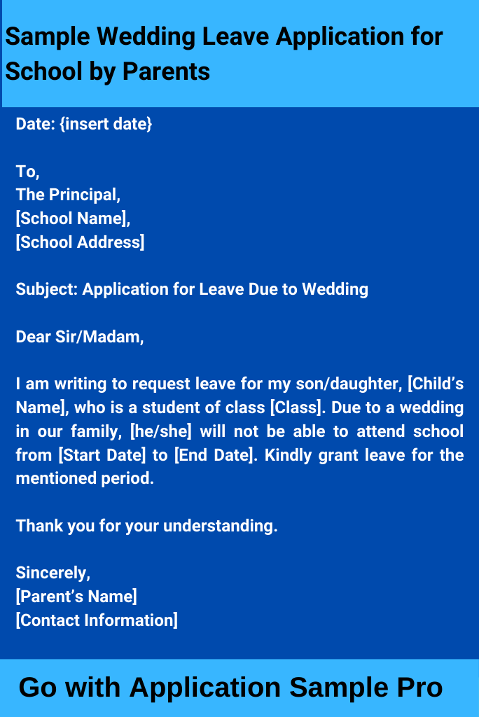 Sample Wedding Leave Application for School by Parents