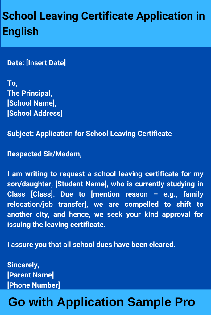 School Leaving Certificate Application in English