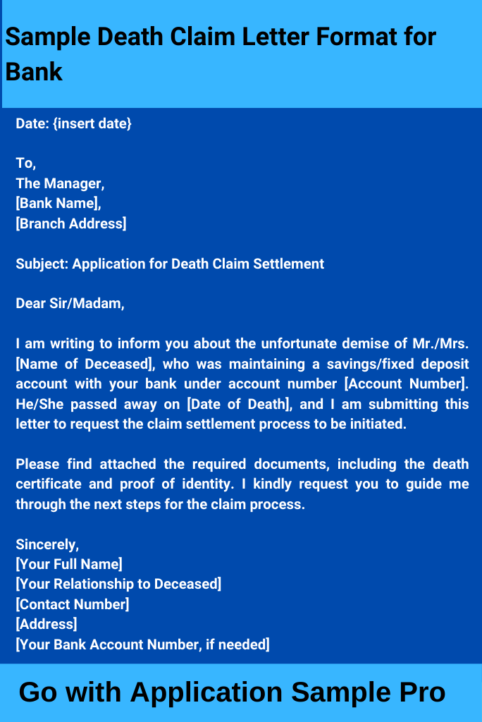 Sample Death Claim Letter Format for Bank