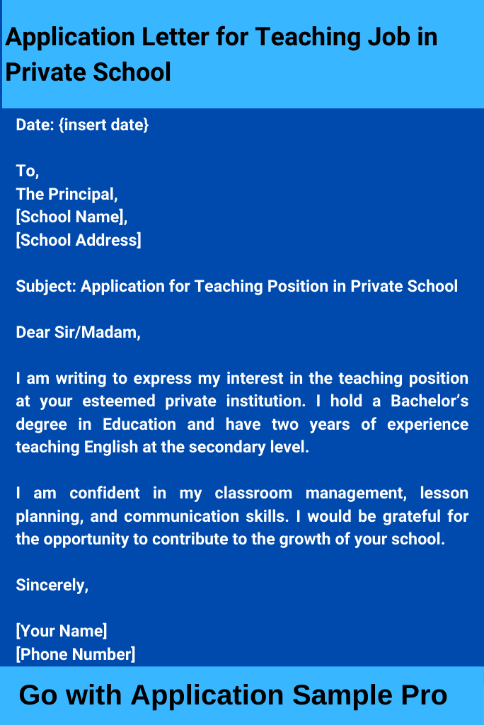 Application Letter for Teaching Job in Private School