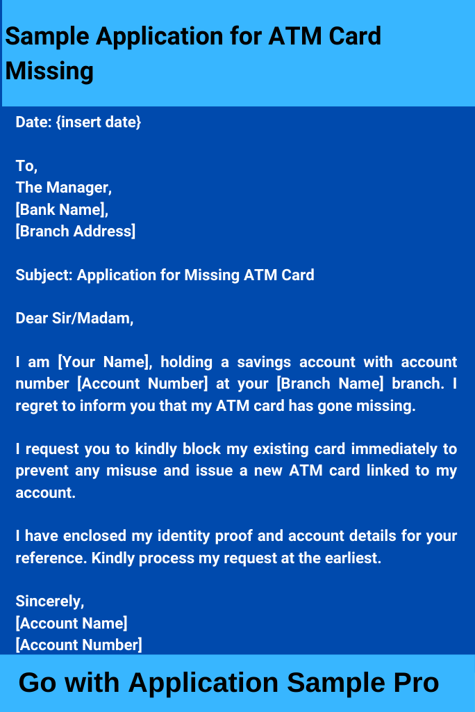 Sample Application for ATM Card Missing