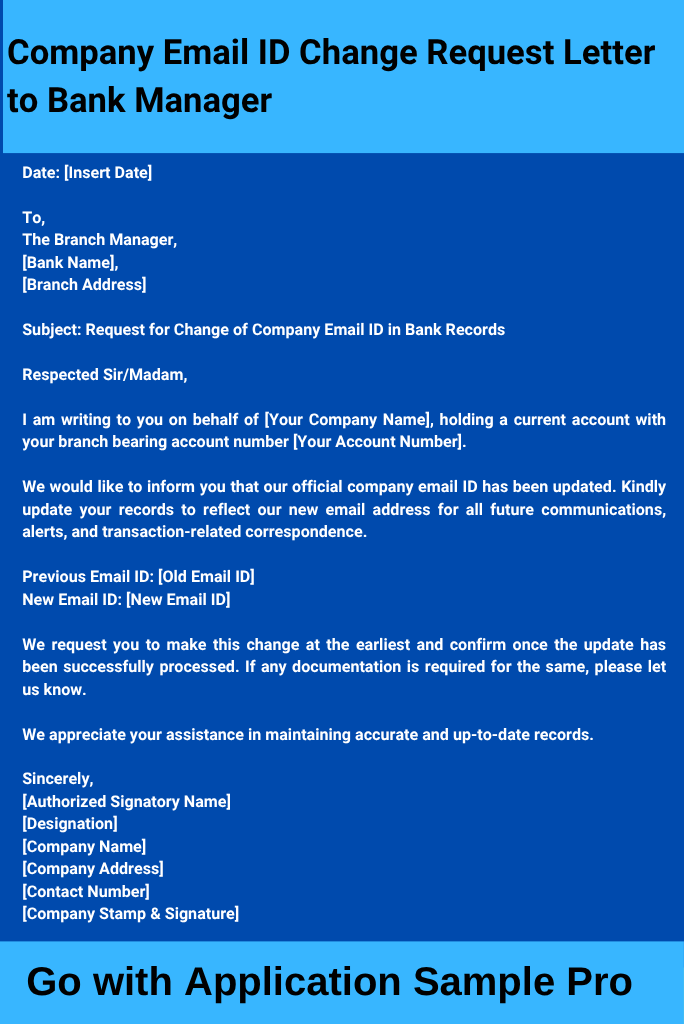 Company Email ID Change Request Letter to Bank Manager