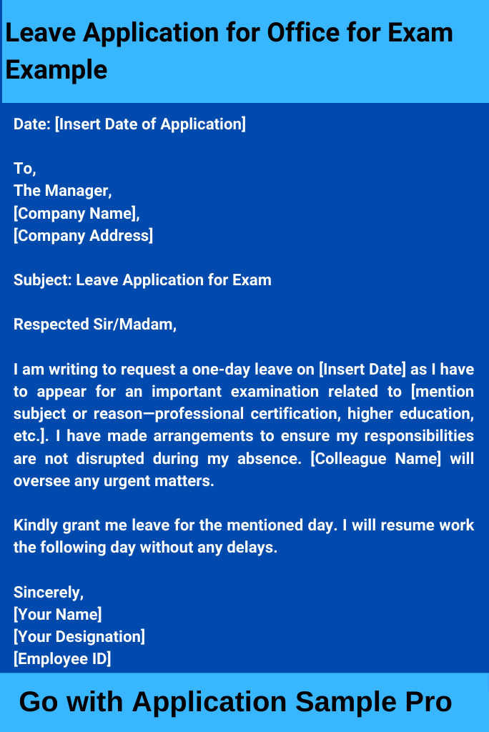 Leave Application for Office for Exam Example