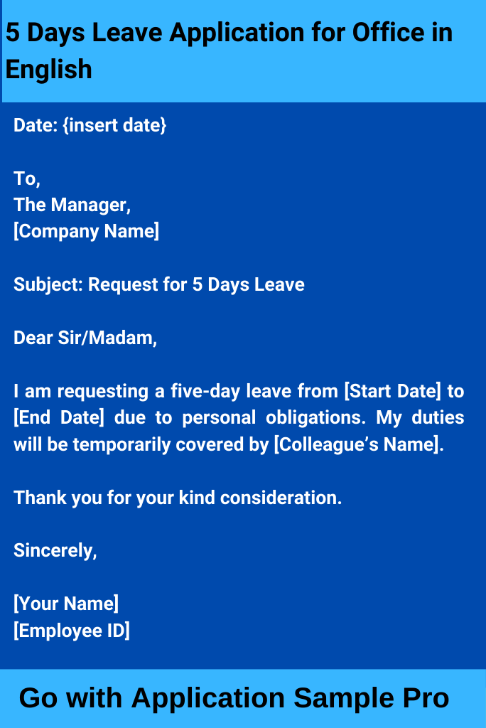 5 Days Leave Application for Office in English