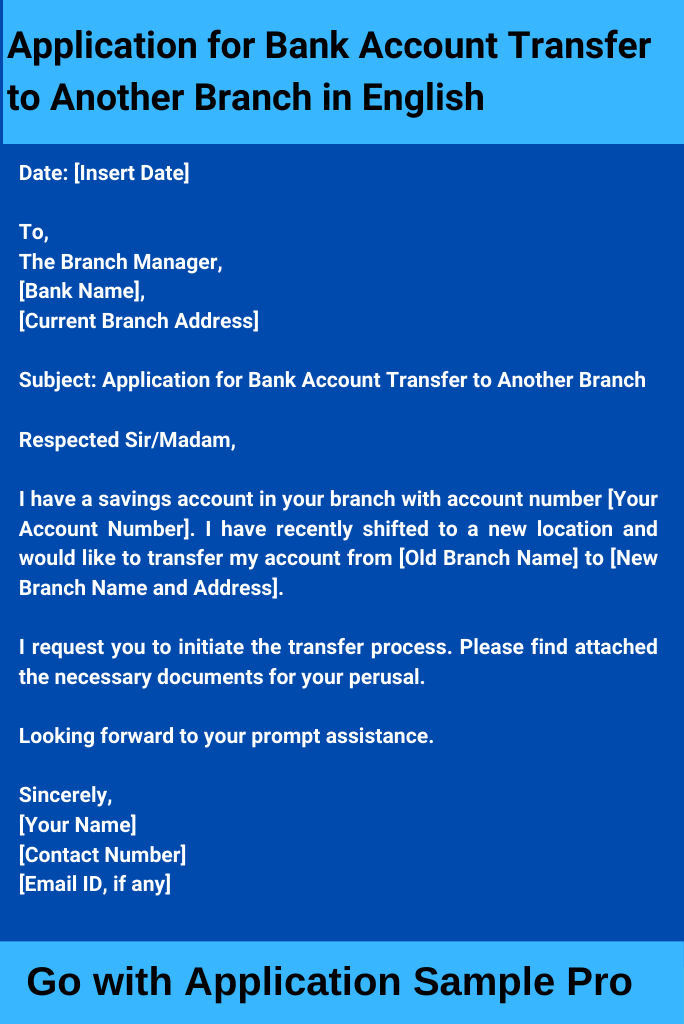 Application for Bank Account Transfer to Another Branch in English