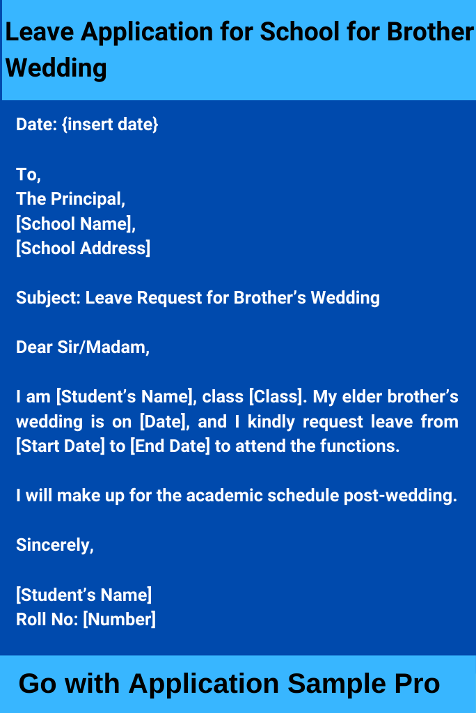 Leave Application for School for Brother Wedding