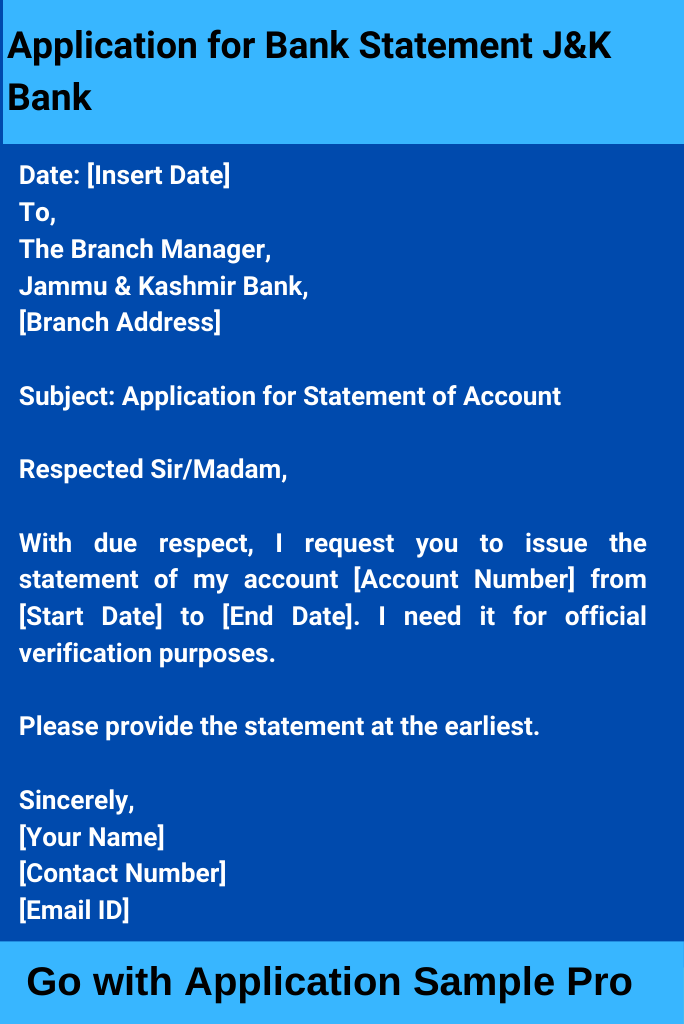 Application for Bank Statement J&K Bank