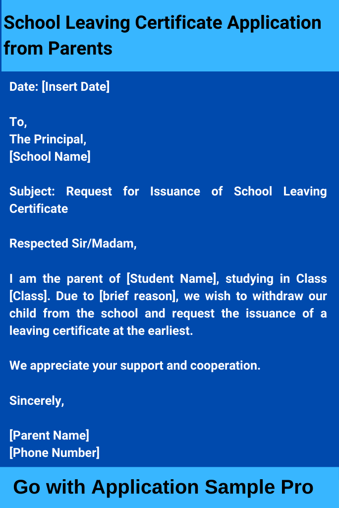 School Leaving Certificate Application from Parents