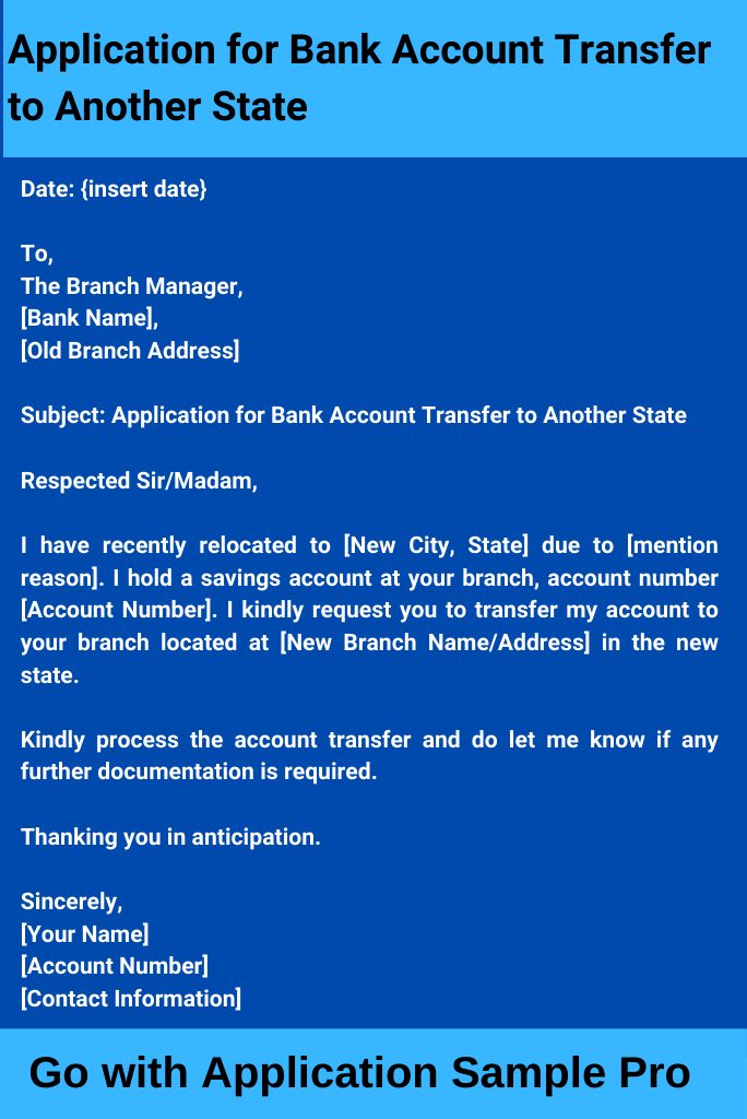 Application for Bank Account Transfer to Another State