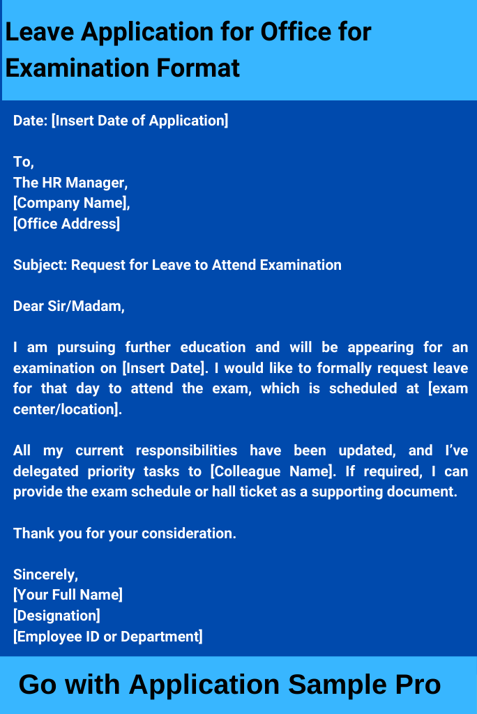 Leave Application for Office for Examination Format