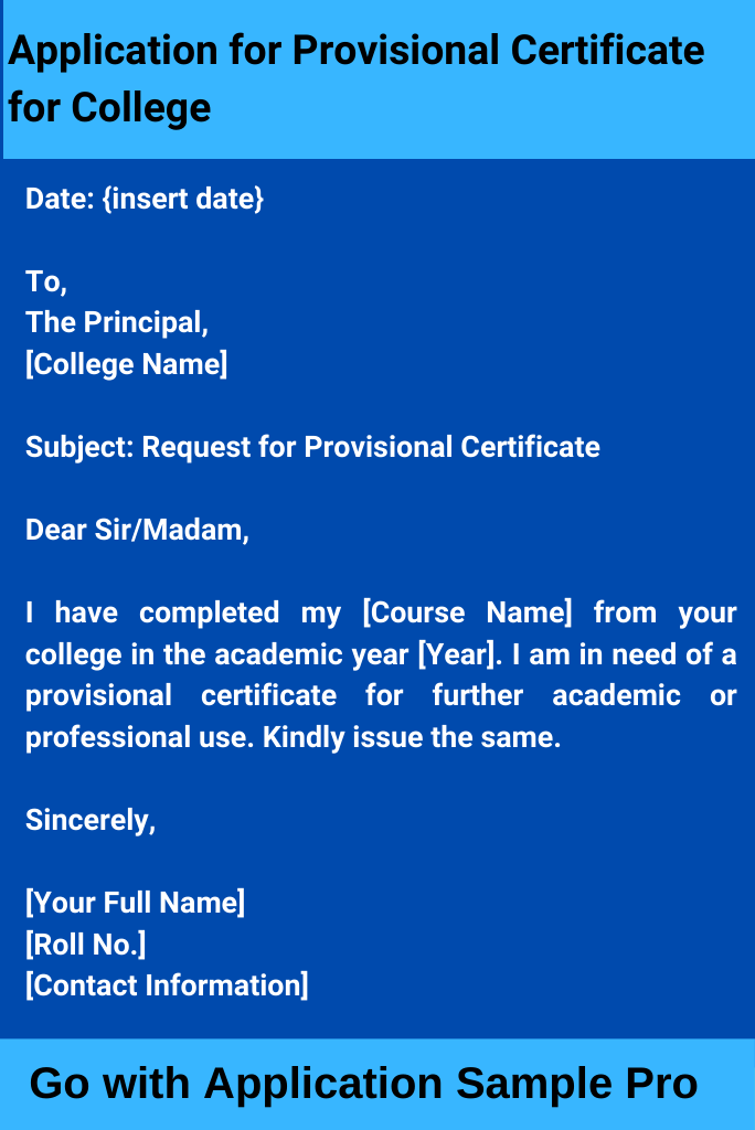 Application for Provisional Certificate for College