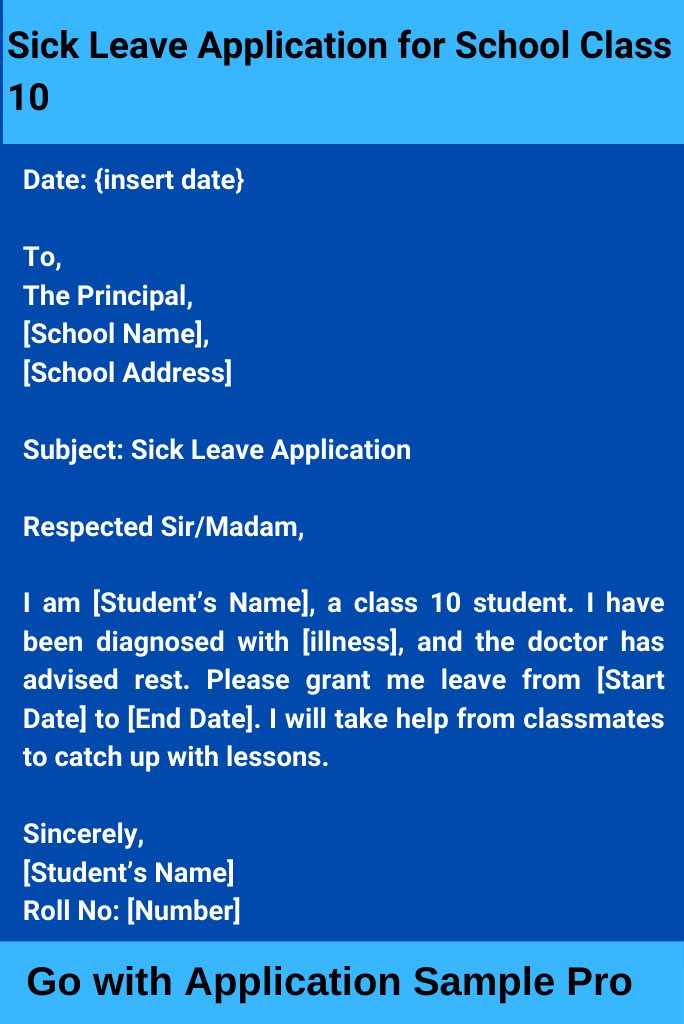 Sick Leave Application for School Class 10