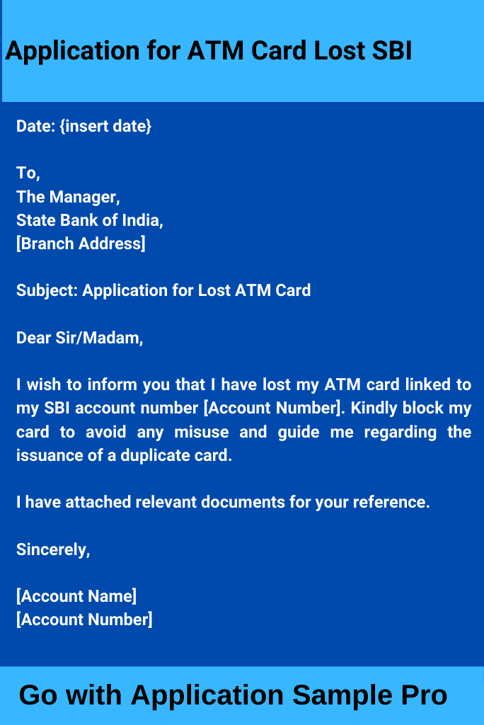 Application for ATM Card Lost SBI