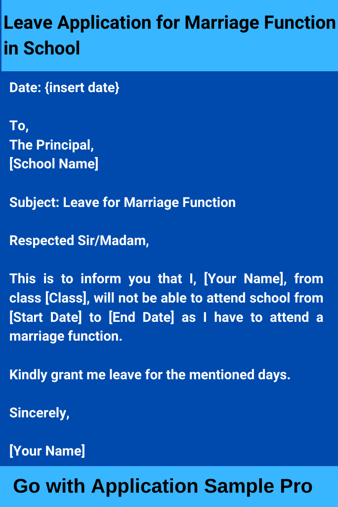 Leave Application for Marriage Function in School