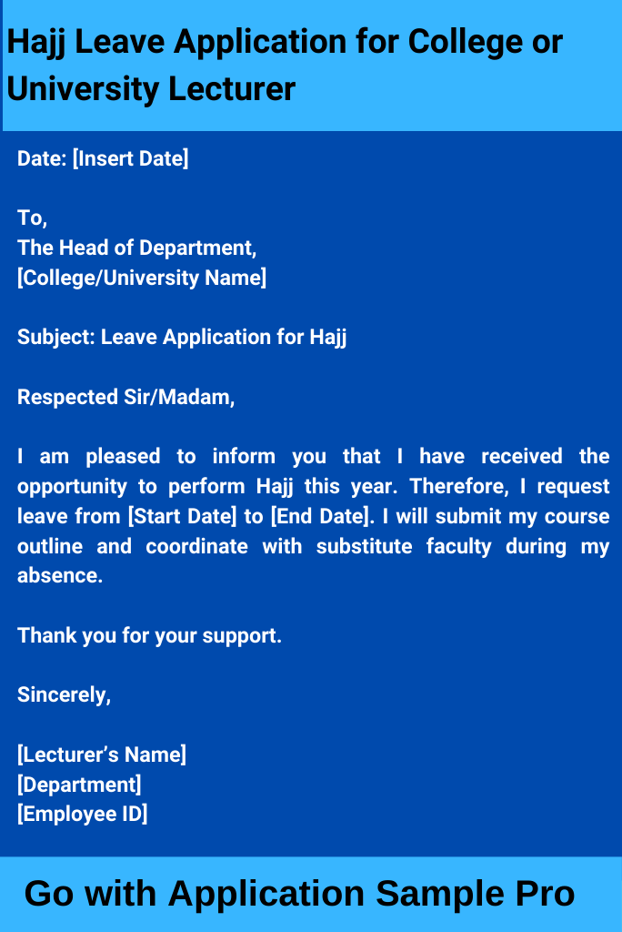 Hajj Leave Application for College or University Lecturer