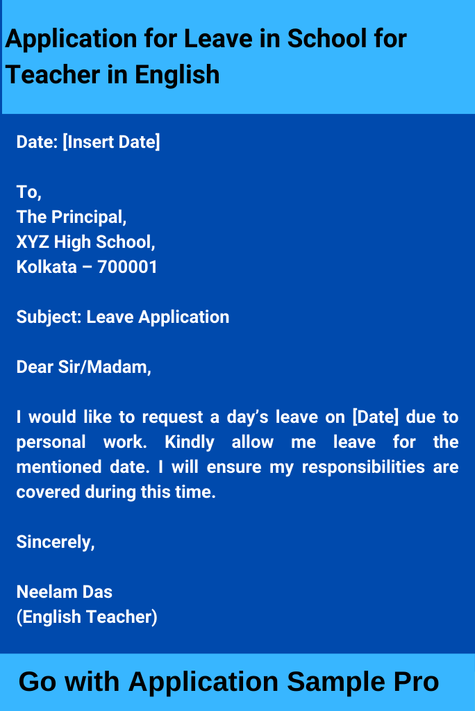 Application for Leave in School for Teacher in English