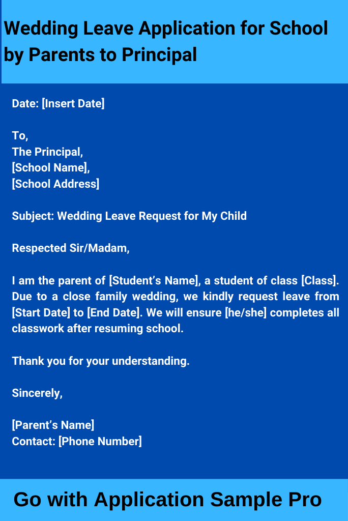 Wedding Leave Application for School by Parents to Principal