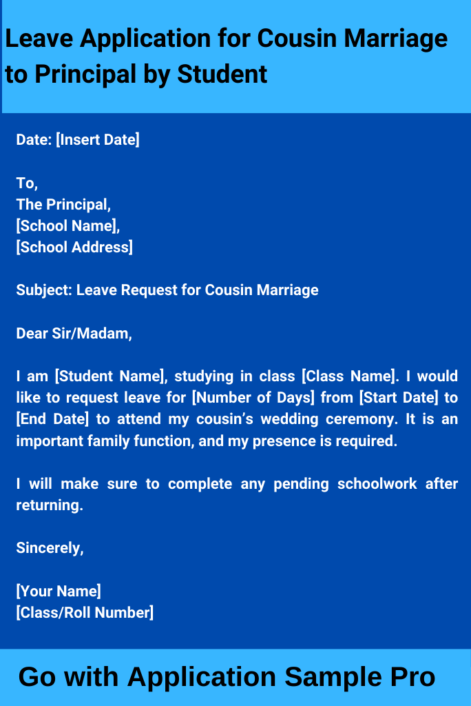 Leave Application for Cousin Marriage to Principal by Student