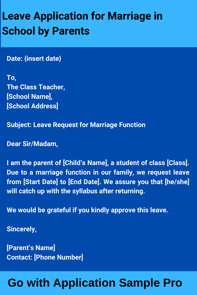 Leave Application for Marriage in School by Parents