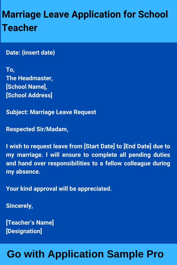 Marriage Leave Application for School Teacher