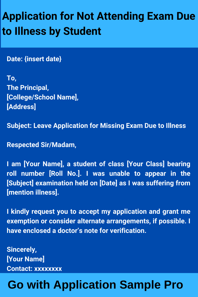 Application for Not Attending Exam Due to Illness by Student