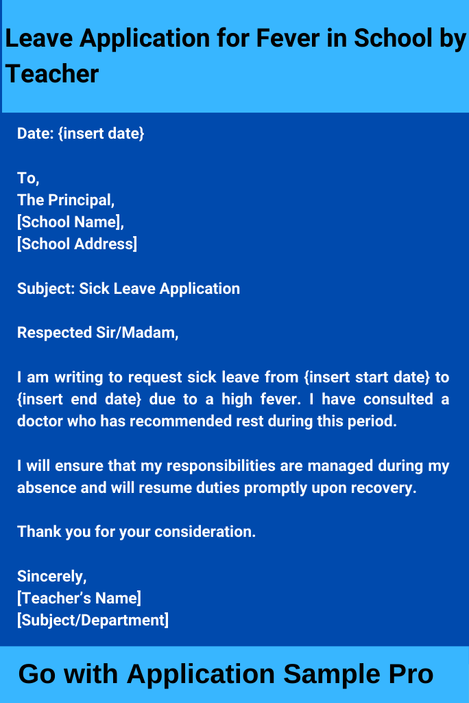 Leave Application for Fever in School by Teacher