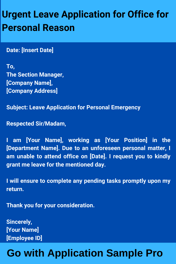 Urgent Leave Application for Office for Personal Reason