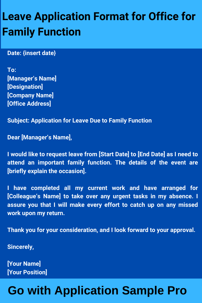 Leave Application Format for Office for Family Function