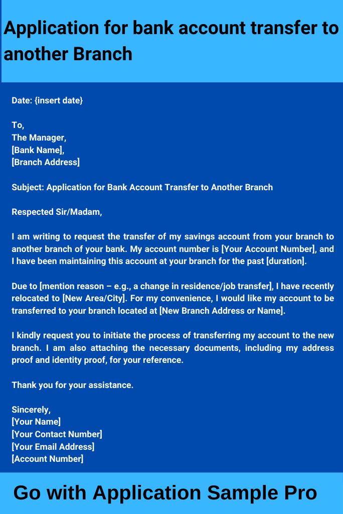 Application for Bank Account Transfer to Another Branch