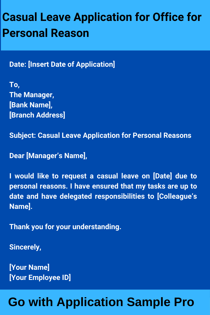 Casual Leave Application for Office for Personal Reason