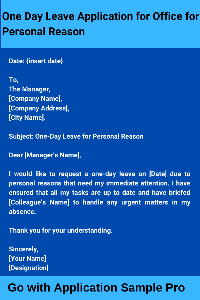One Day Leave Application for Office for Personal Reason