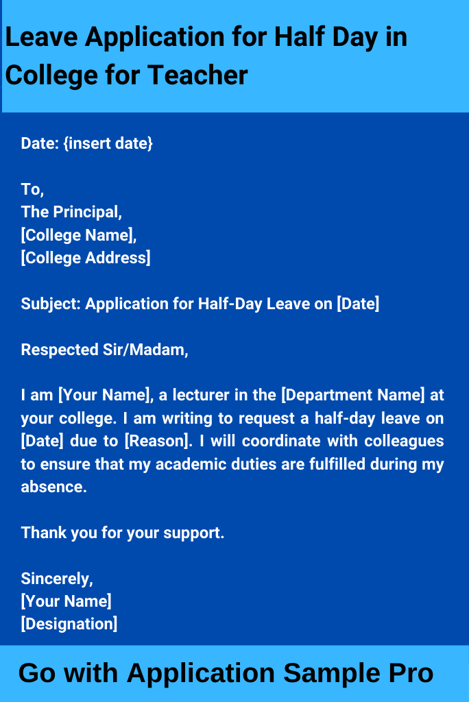 Leave Application for Half Day in College for Teacher