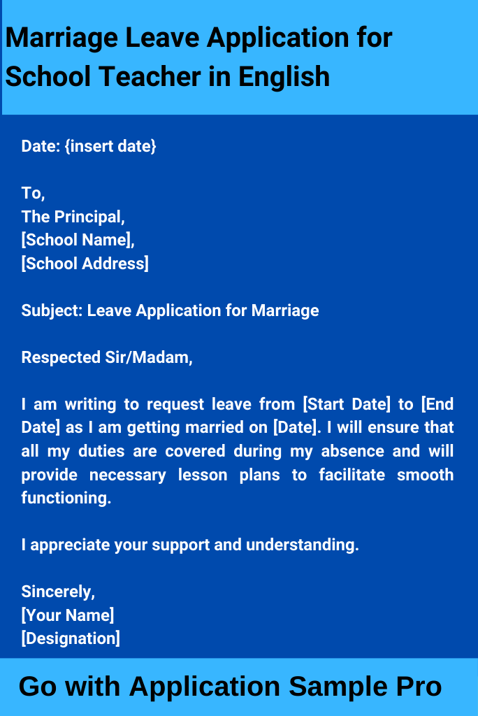 Marriage Leave Application for School Teacher in English