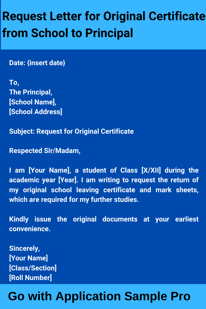 Request Letter for Original Certificate from School to Principal