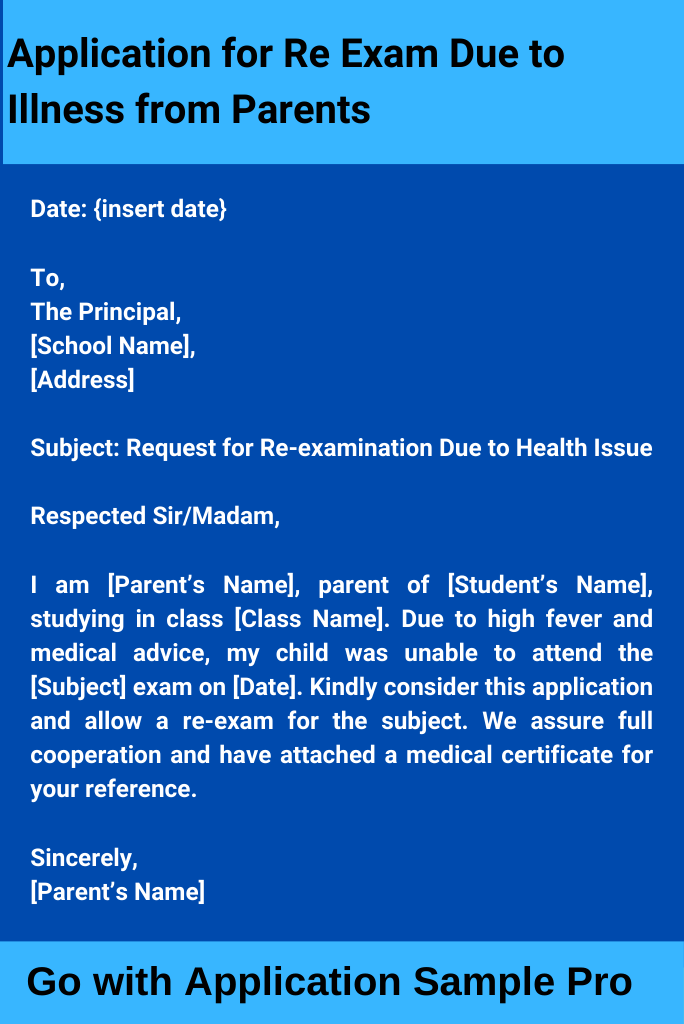 Application for Re Exam Due to Illness from Parents