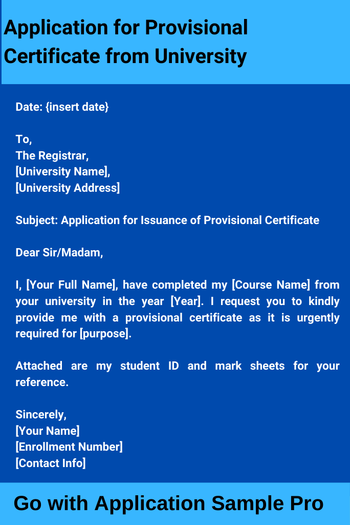 Application for Provisional Certificate from University