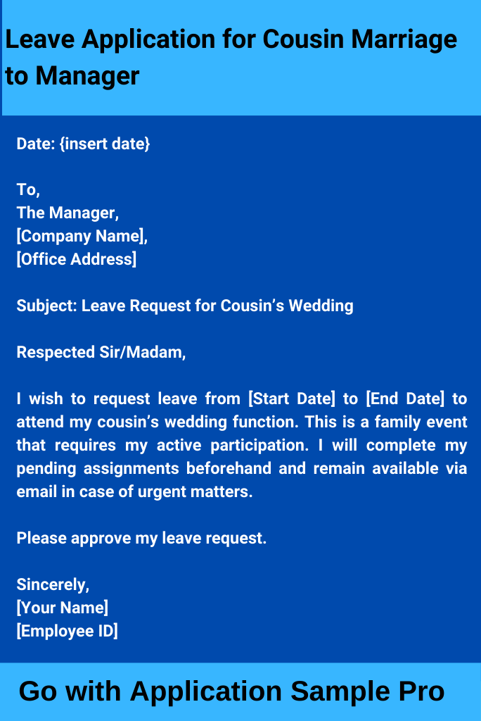 Leave Application for Cousin Marriage to Manager
